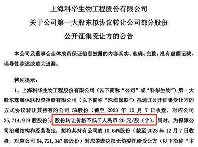 超100%溢价短时间征集,格力地产转让科华生物股权或"有人选了"